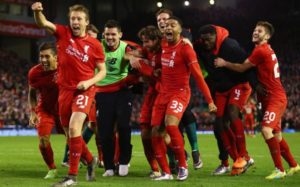 Gledesscener på Anfield da de ble klare for finalen etter å ha slått Stoke på straffer. (Foto: Getty Images)