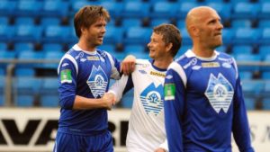 Trond Andersen (t.v.) og Morten Kristiansen (t.h.) er klare for kamp. Her fra 2011 da også Ole Gunnar Solskjær var med i jazzkampen.