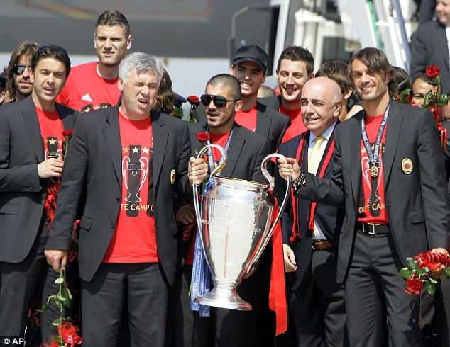 Ancelotti og spillerne med Champions League gullet i 2007.