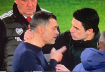 Mikel Arteta beskyldt for å ha fornærmet Porto-manager Porto-manager Sergio Conceicao retter pekefinger mot Arsenal-manager Mikel Arteta etter kampen. Foto: Skjermdump, X.